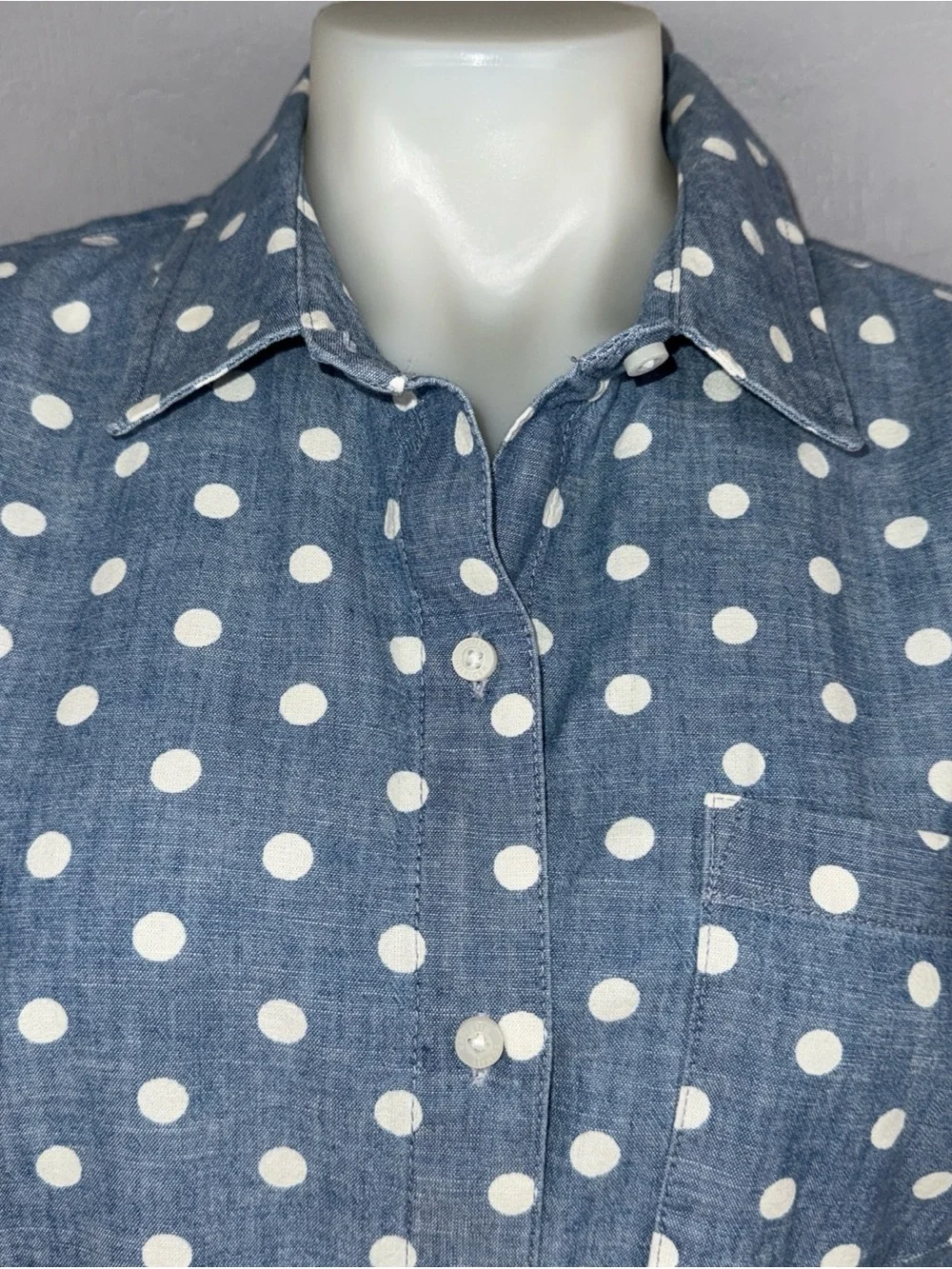 Tommy Hilfiger Shirt M Blue Polka Dot 3/4 Roll Tab Sleeve Button Down *READ - Picture 3 of 10